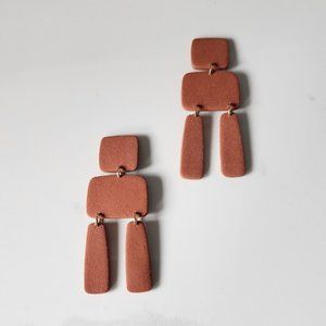Terracotta Block Statement Polymer clay earrings handmade Lightweight 2.5"